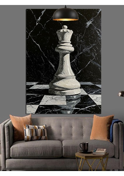 Satranç Vezir Taş Figürü Siyah Beyaz Dekoratif Kanvas - Mdf Ahşap Tablo modelleri