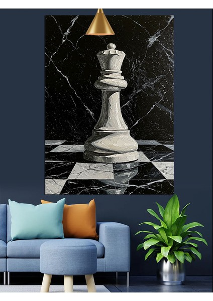 Satranç Vezir Taş Figürü Siyah Beyaz Dekoratif Kanvas - Mdf Ahşap Tablo fırsatları