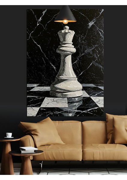 Satranç Vezir Taş Figürü Siyah Beyaz Dekoratif Kanvas - Mdf Ahşap Tablo indirimleri