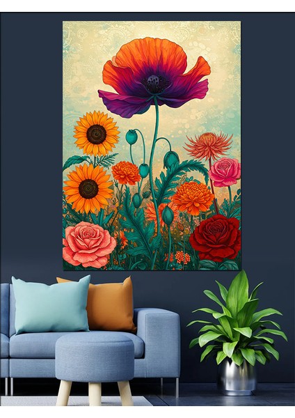 Kırmızı Gelincik Çiçek Tarlası Dekoratif Kanvas - Mdf Ahşap Tablo modelleri