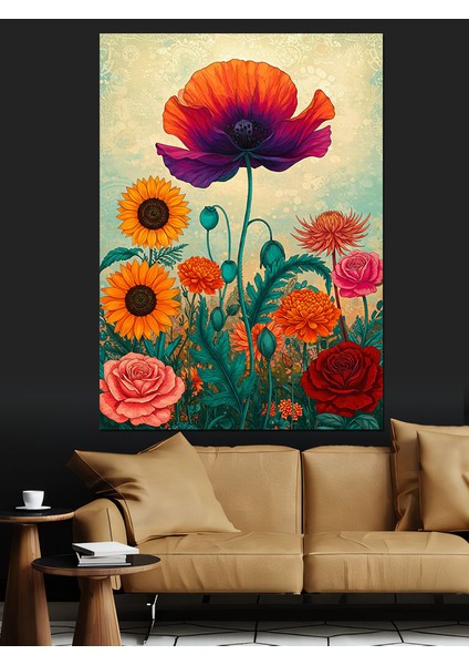 Kırmızı Gelincik Çiçek Tarlası Dekoratif Kanvas - Mdf Ahşap Tablo fırsatları