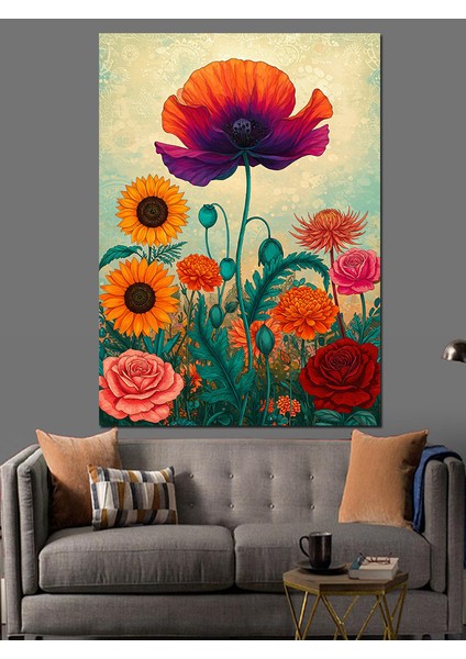 Kırmızı Gelincik Çiçek Tarlası Dekoratif Kanvas - Mdf Ahşap Tablo indirimleri
