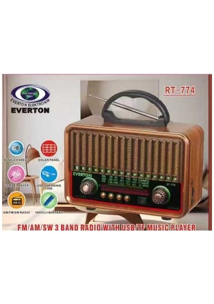 Bidünya Everton RT-774 Işıklı-Fenerli Bt Nostaljik Radyo