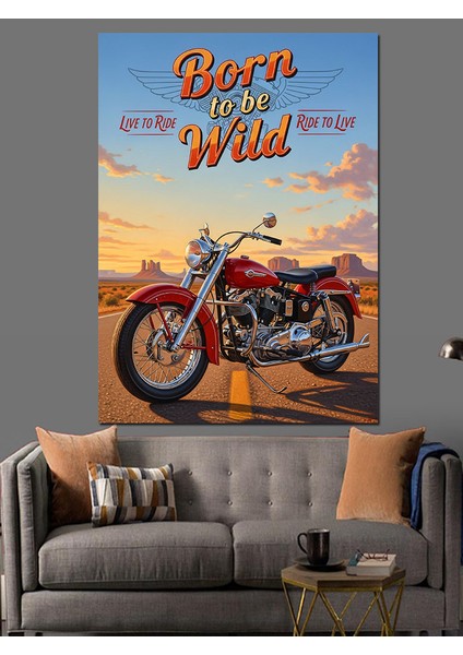 Vintage Motosiklet Kırmızı Işık Dekoratif Kanvas - Mdf Ahşap Tablo fiyatları