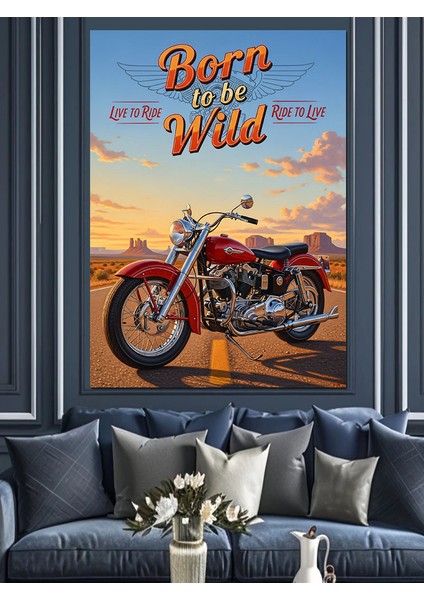 Vintage Motosiklet Kırmızı Işık Dekoratif Kanvas - Mdf Ahşap Tablo fırsatları