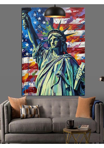 Amerika Bayrağı Özgürlük Heykeli Dekoratif Kanvas - Mdf Ahşap Tablo fiyatları