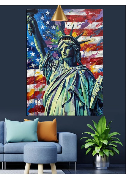 Amerika Bayrağı Özgürlük Heykeli Dekoratif Kanvas - Mdf Ahşap Tablo modelleri