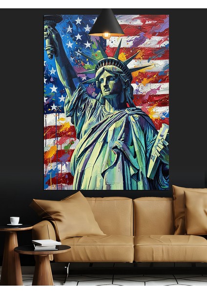 Amerika Bayrağı Özgürlük Heykeli Dekoratif Kanvas - Mdf Ahşap Tablo fırsatları