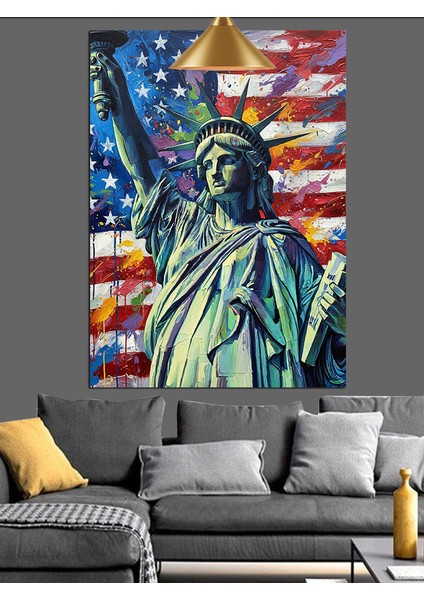 Amerika Bayrağı Özgürlük Heykeli Dekoratif Kanvas - Mdf Ahşap Tablo indirimleri