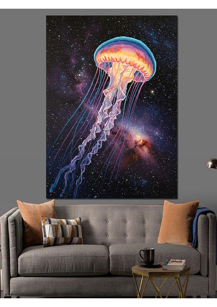 Mor Denizanası Derin Deniz Dekoratif Kanvas - Mdf Ahşap Tablo