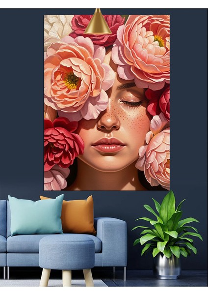 Kırmızı Güller Kadın Yüzü Dekoratif Kanvas - Mdf Ahşap Tablo fiyatları