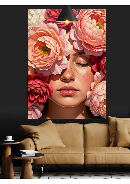 Kırmızı Güller Kadın Yüzü Dekoratif Kanvas - Mdf Ahşap Tablo modelleri