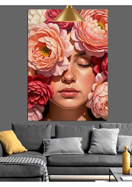 Kırmızı Güller Kadın Yüzü Dekoratif Kanvas - Mdf Ahşap Tablo fırsatları