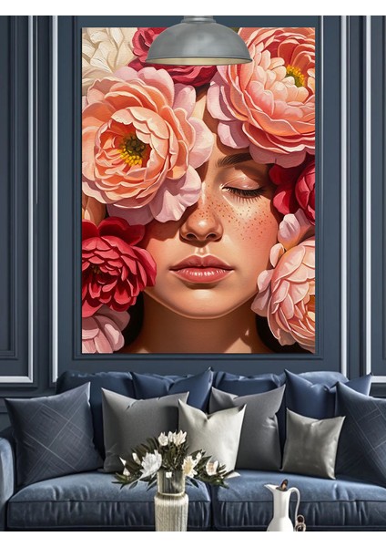 Kırmızı Güller Kadın Yüzü Dekoratif Kanvas - Mdf Ahşap Tablo indirimleri