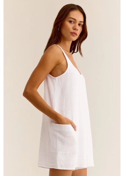 Kadın Beyaz Mini Cepli Tulum Plaj Elbisesi – Şık, Rahat ve 4 Mevsim Kullanıma Uygun fırsatları