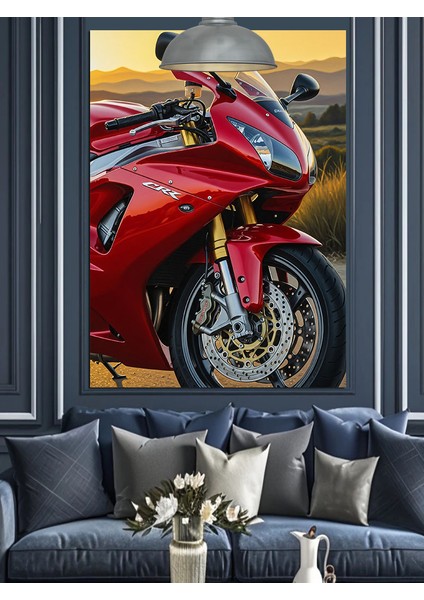 Kırmızı Yarış Motosikleti Hız Dekoratif Kanvas - Mdf Ahşap Tablo