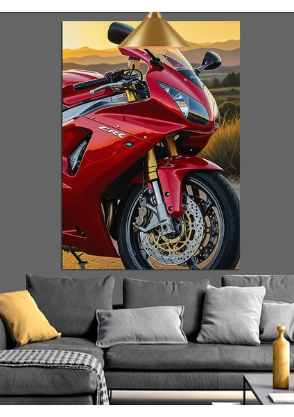 Kırmızı Yarış Motosikleti Hız Dekoratif Kanvas - Mdf Ahşap Tablo indirimleri