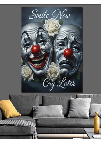 Gülümse Ağlama Tiyatro Maskesi Dekoratif Kanvas - Mdf Ahşap Tablo