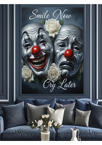 Gülümse Ağlama Tiyatro Maskesi Dekoratif Kanvas - Mdf Ahşap Tablo fiyatları
