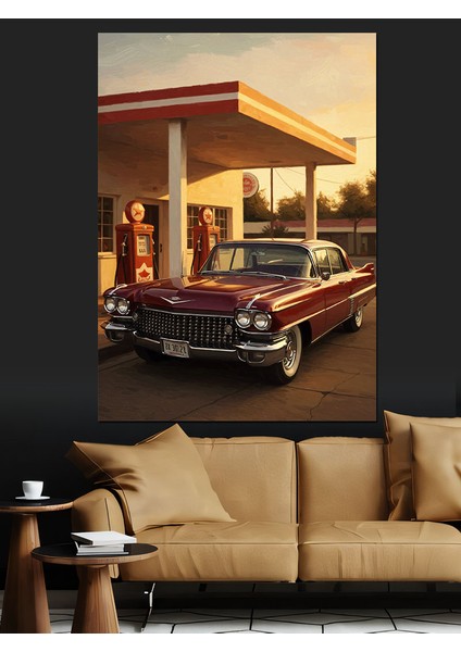 Klasik Araba Benzin Istasyonu Dekoratif Kanvas - Mdf Ahşap Tablo modelleri