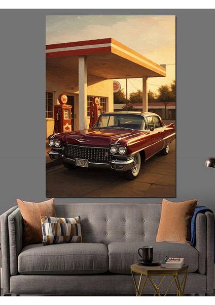 Klasik Araba Benzin Istasyonu Dekoratif Kanvas - Mdf Ahşap Tablo fırsatları