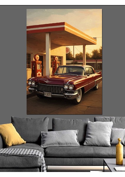 Klasik Araba Benzin Istasyonu Dekoratif Kanvas - Mdf Ahşap Tablo indirimleri