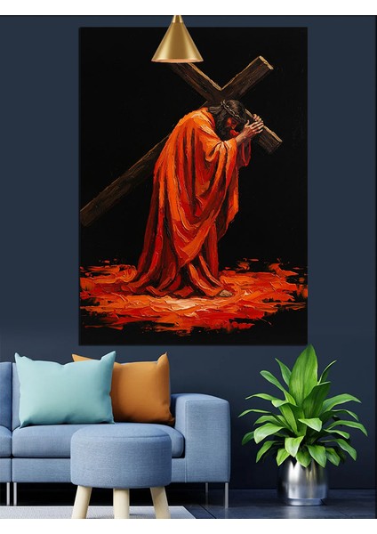 Haç Taşıyan Isa Figürü Dekoratif Kanvas - Mdf Ahşap Tablo modelleri