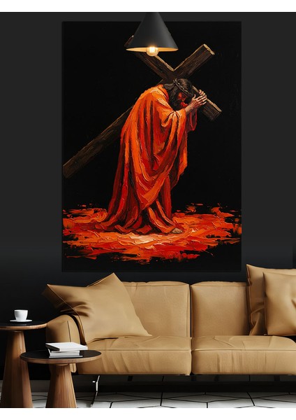 Haç Taşıyan Isa Figürü Dekoratif Kanvas - Mdf Ahşap Tablo fırsatları