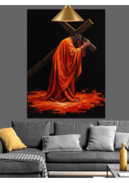 Haç Taşıyan Isa Figürü Dekoratif Kanvas - Mdf Ahşap Tablo indirimleri