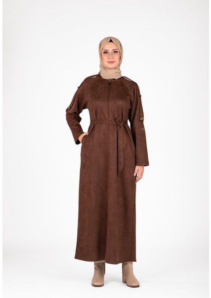 Omuz ve Kolları Detaylı Kahve Süet Ferace 9469 fiyatları