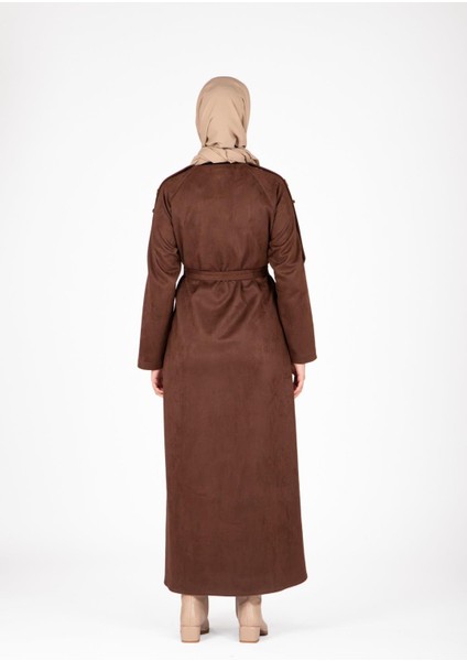 Omuz ve Kolları Detaylı Kahve Süet Ferace 9469 fırsatları