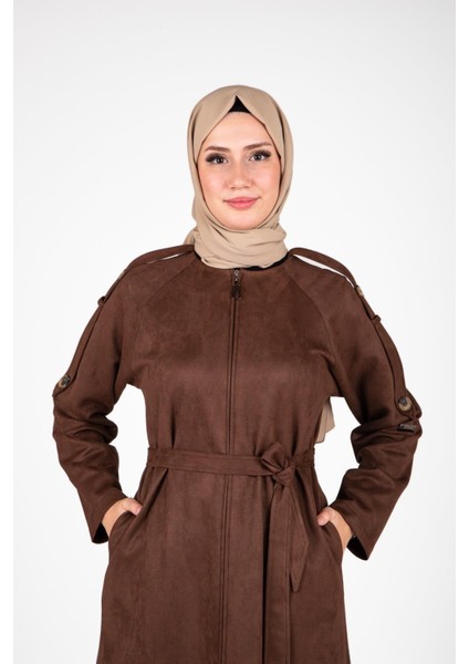 Omuz ve Kolları Detaylı Kahve Süet Ferace 9469 indirimleri
