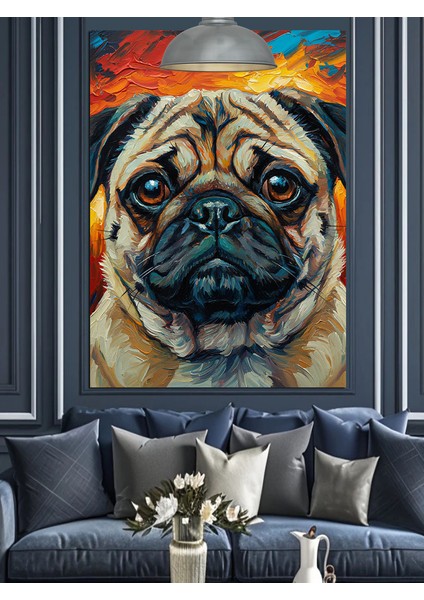 Pug Cinsi Sevimli Köpek Dekoratif Kanvas - Mdf Ahşap Tablo