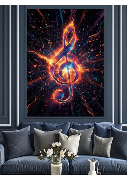 Müzik Anahtarı Ateş Sanatı Dekoratif Kanvas - Mdf Ahşap Tablo