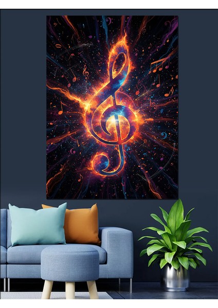 Müzik Anahtarı Ateş Sanatı Dekoratif Kanvas - Mdf Ahşap Tablo fiyatları