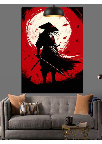 Kırmızı Samuray Kılıçlı Figür Dekoratif Kanvas - Mdf Ahşap Tablo fiyatları