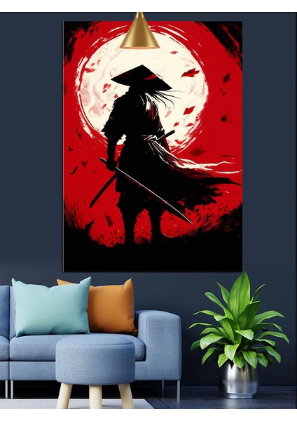 Kırmızı Samuray Kılıçlı Figür Dekoratif Kanvas - Mdf Ahşap Tablo modelleri
