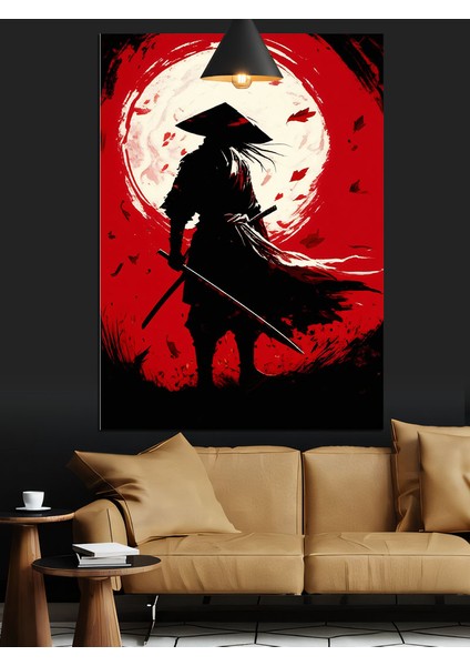 Kırmızı Samuray Kılıçlı Figür Dekoratif Kanvas - Mdf Ahşap Tablo fırsatları