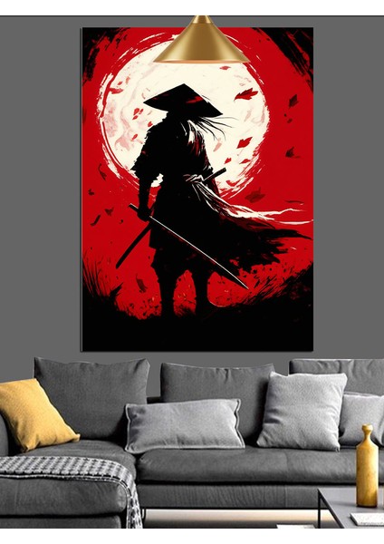 Kırmızı Samuray Kılıçlı Figür Dekoratif Kanvas - Mdf Ahşap Tablo indirimleri