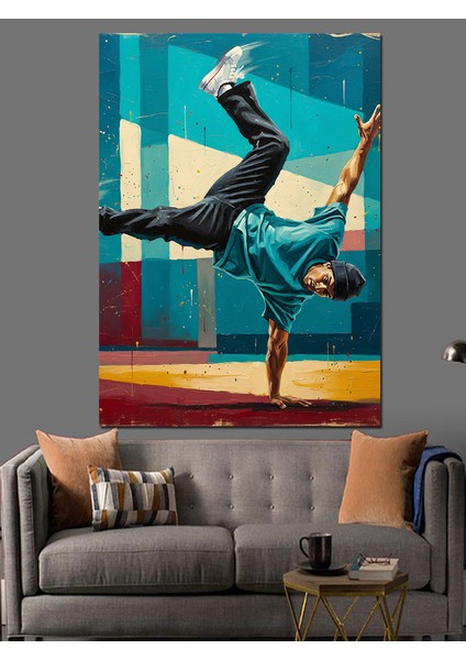 Break Dans Figürü Sokak Sanatı Dekoratif Kanvas - Mdf Ahşap Tablo
