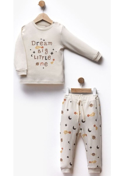 Erkek Çocuk Ekru Dream Yıldızlı Baskılı Pijama Takımı - 1016146
