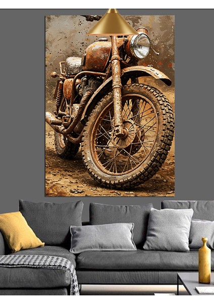 Eski Vintage Motorsiklet Dekoratif Kanvas - Mdf Ahşap Tablo