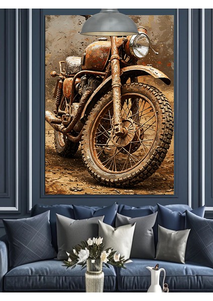 Eski Vintage Motorsiklet Dekoratif Kanvas - Mdf Ahşap Tablo fiyatları