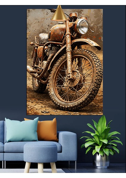 Eski Vintage Motorsiklet Dekoratif Kanvas - Mdf Ahşap Tablo fırsatları