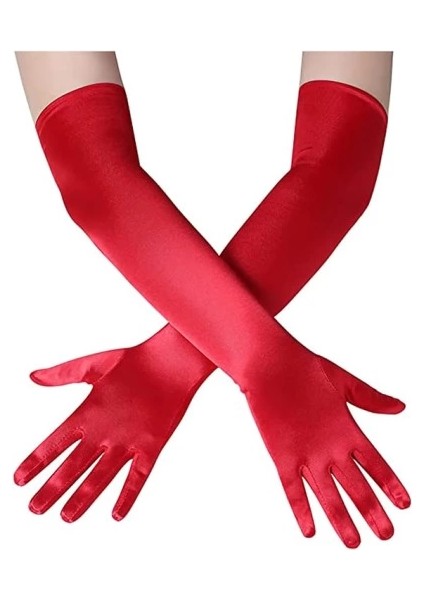 Uzun Boy Ekstra Parlak Saten Eldiven Kırmızı Renk fiyatları