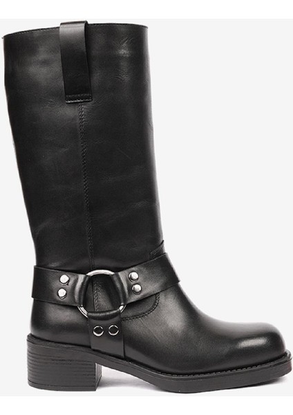 Kadın Siyah Hakiki Deri Topuklu Çizme 4K2TC59157