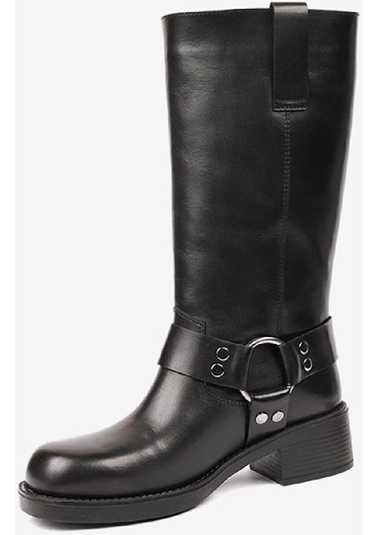 Kadın Siyah Hakiki Deri Topuklu Çizme 4K2TC59157