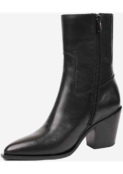 Kadın Siyah Hakiki Deri Topuklu Bot 4K2AB59148