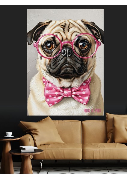Gözlüklü Pug Köpek Portresi Dekoratif Kanvas - Mdf Ahşap Tablo fiyatları