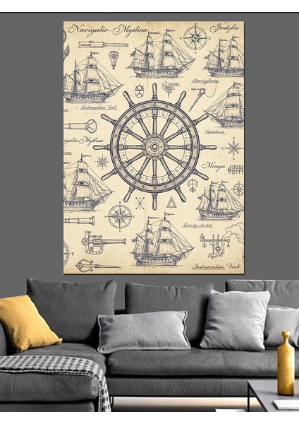 Eski Deniz Haritası Pusula Dekoratif Kanvas - Mdf Ahşap Tablo fiyatları
